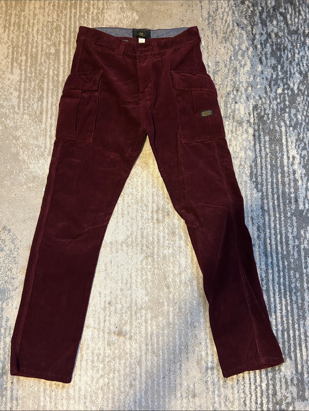 10 Deep Brand Corduroy Cargo Pants Men’s in Deep Burgundy-32 waist 30 inseam